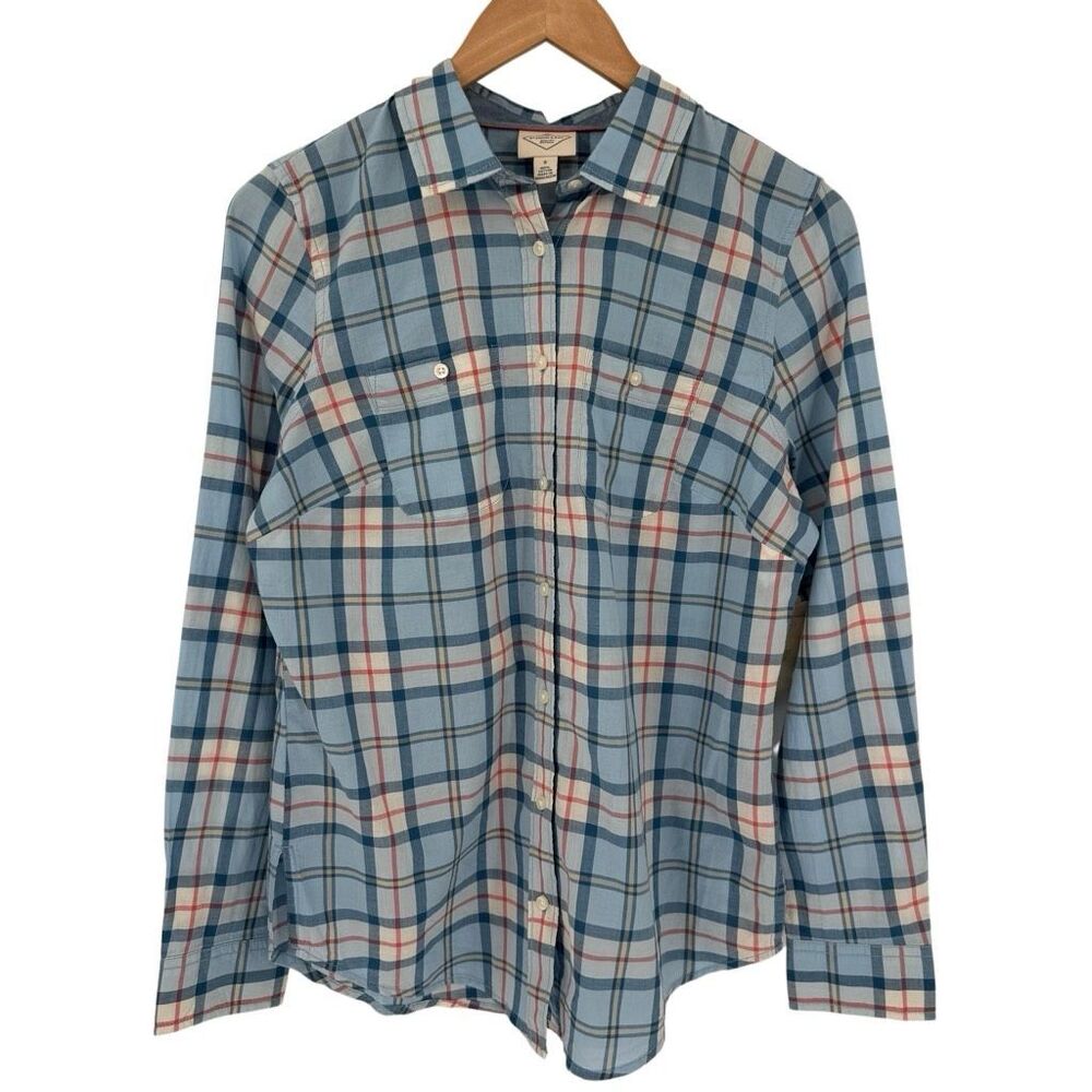 St. John’s Bay Blue Plaid Classic Cotton Button Up Shirt Women Small NWT